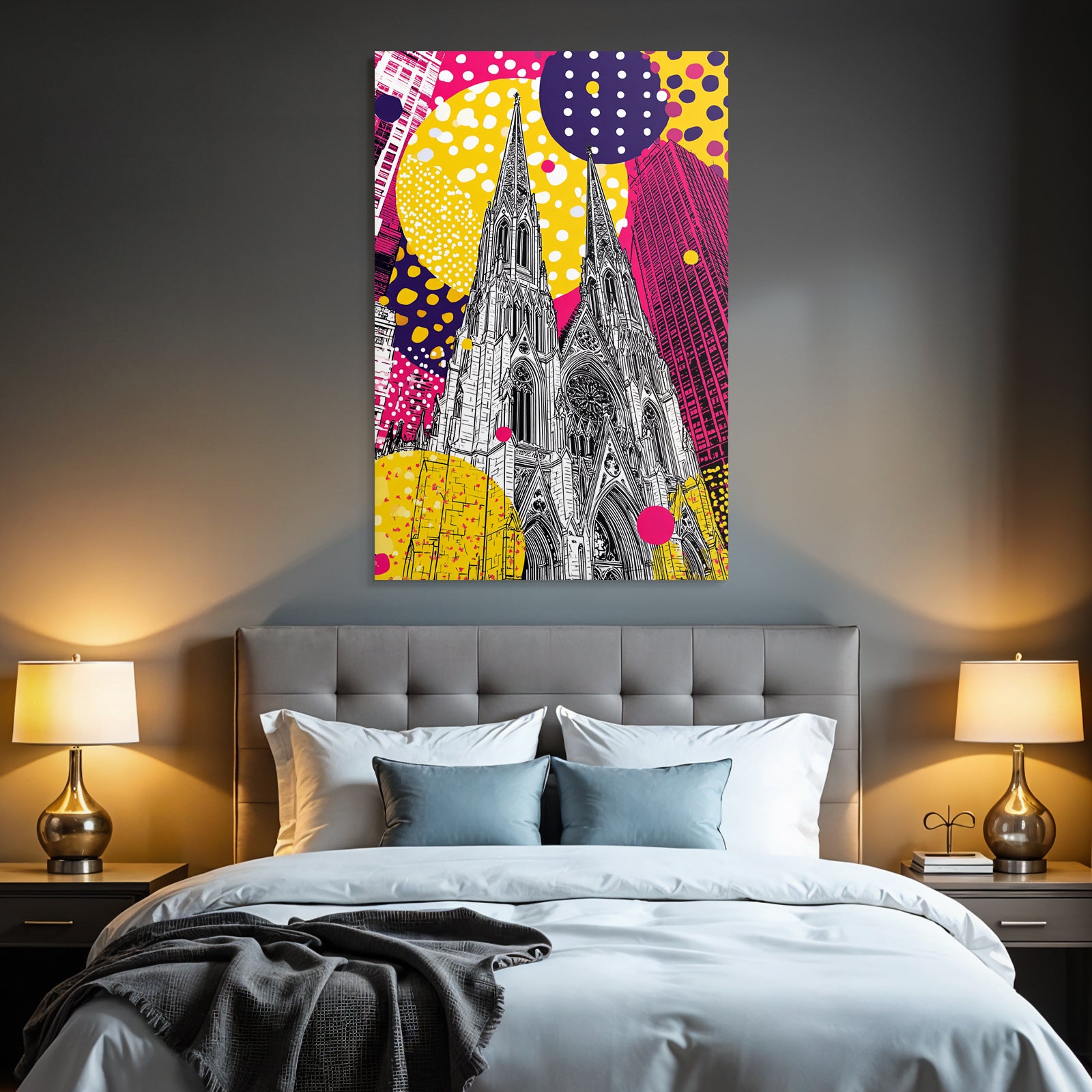 PopArt Moderne Kirche Mit Spitzen Und Hintergrund