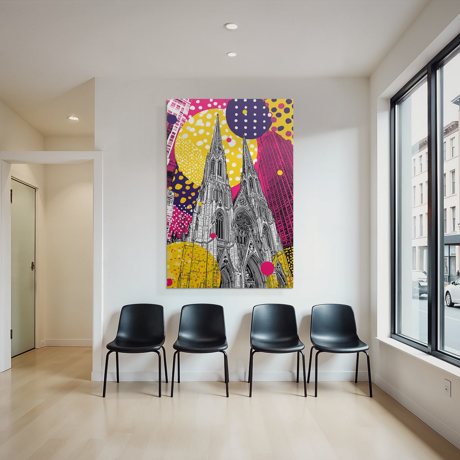 PopArt Moderne Kirche Mit Spitzen Und Hintergrund