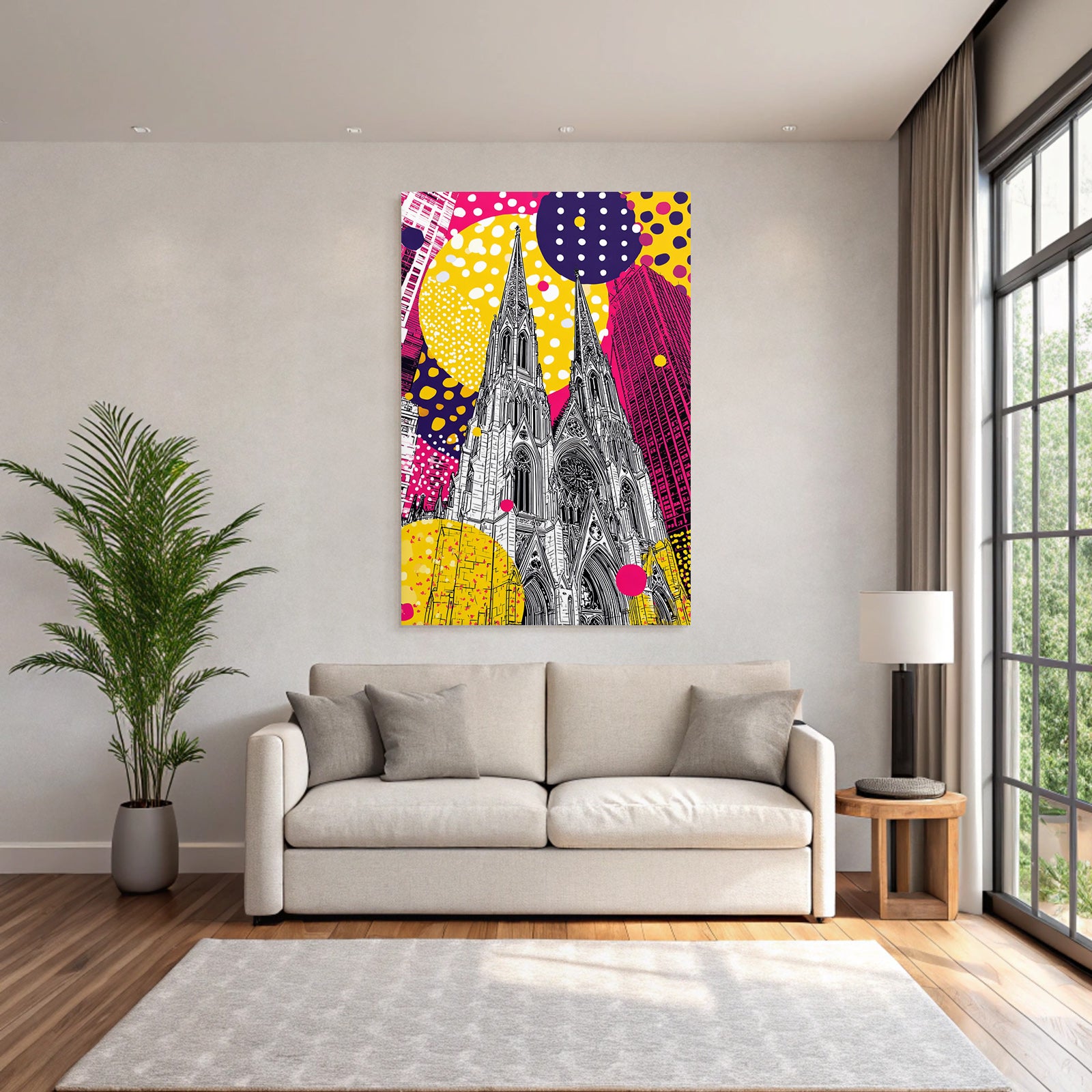 PopArt Moderne Kirche Mit Spitzen Und Hintergrund