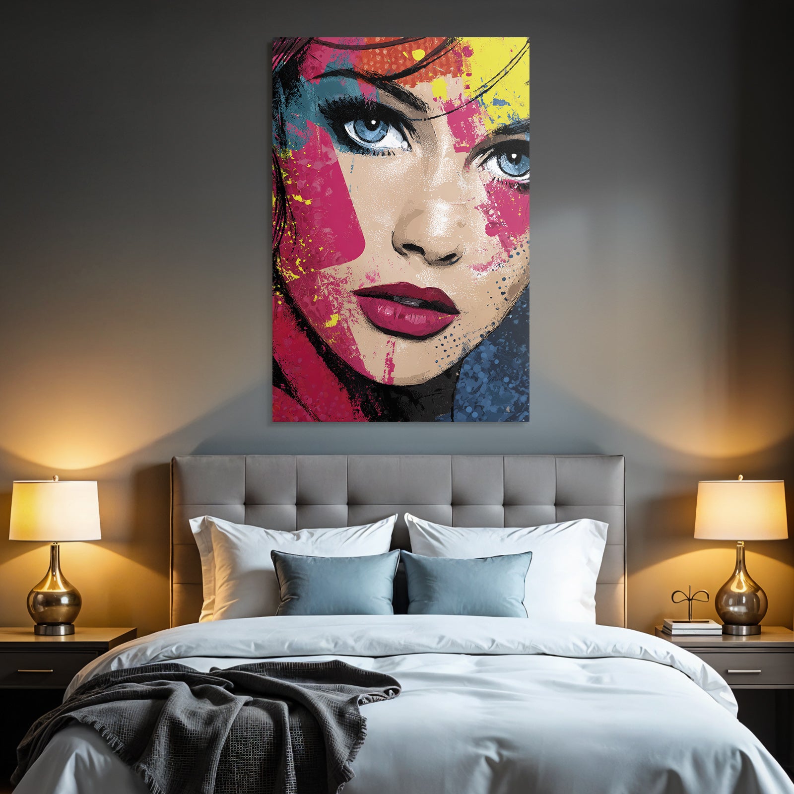 PopArt Modernes Porträt Einer Frau Mit Vibrierenden Farben