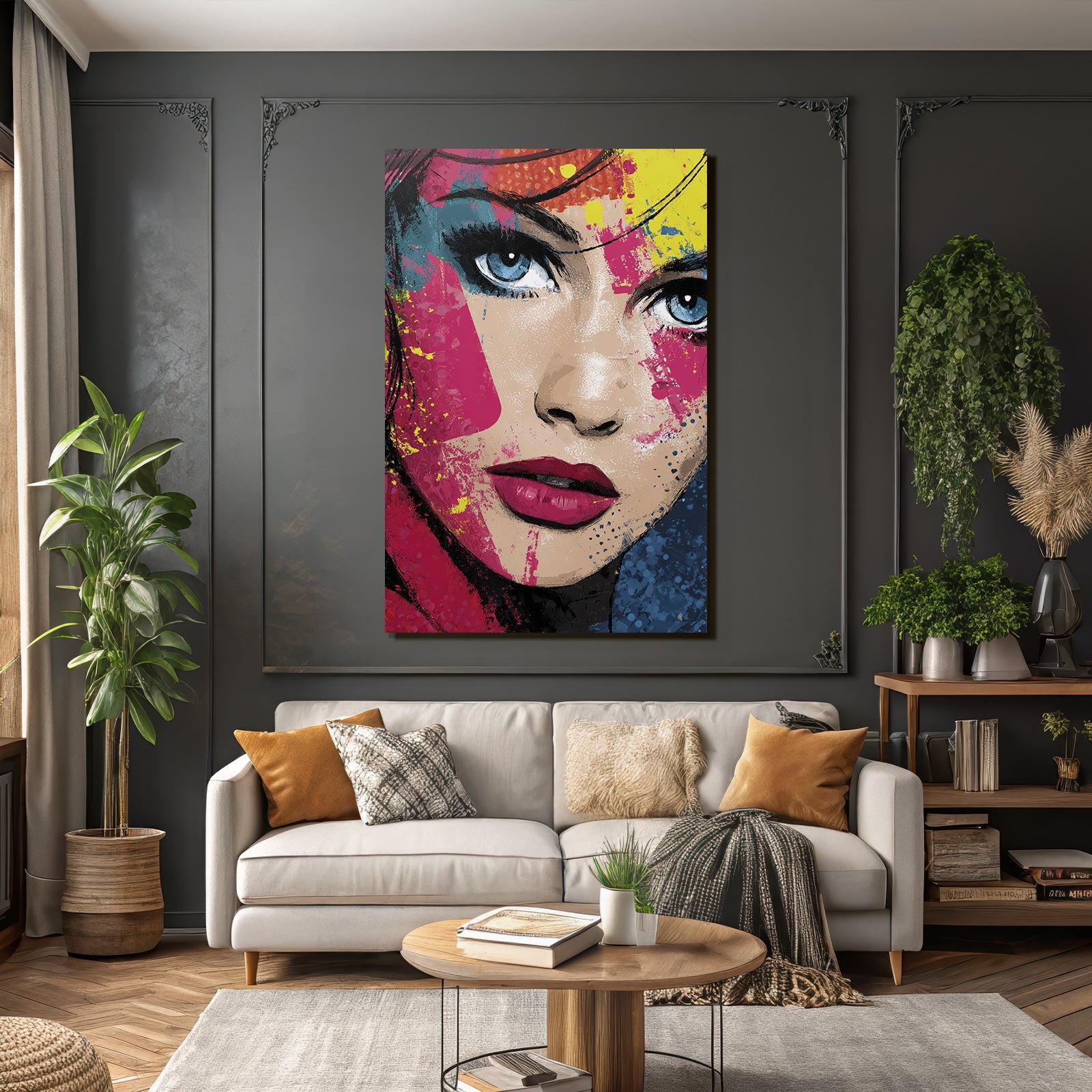 PopArt Modernes Porträt Einer Frau Mit Vibrierenden Farben