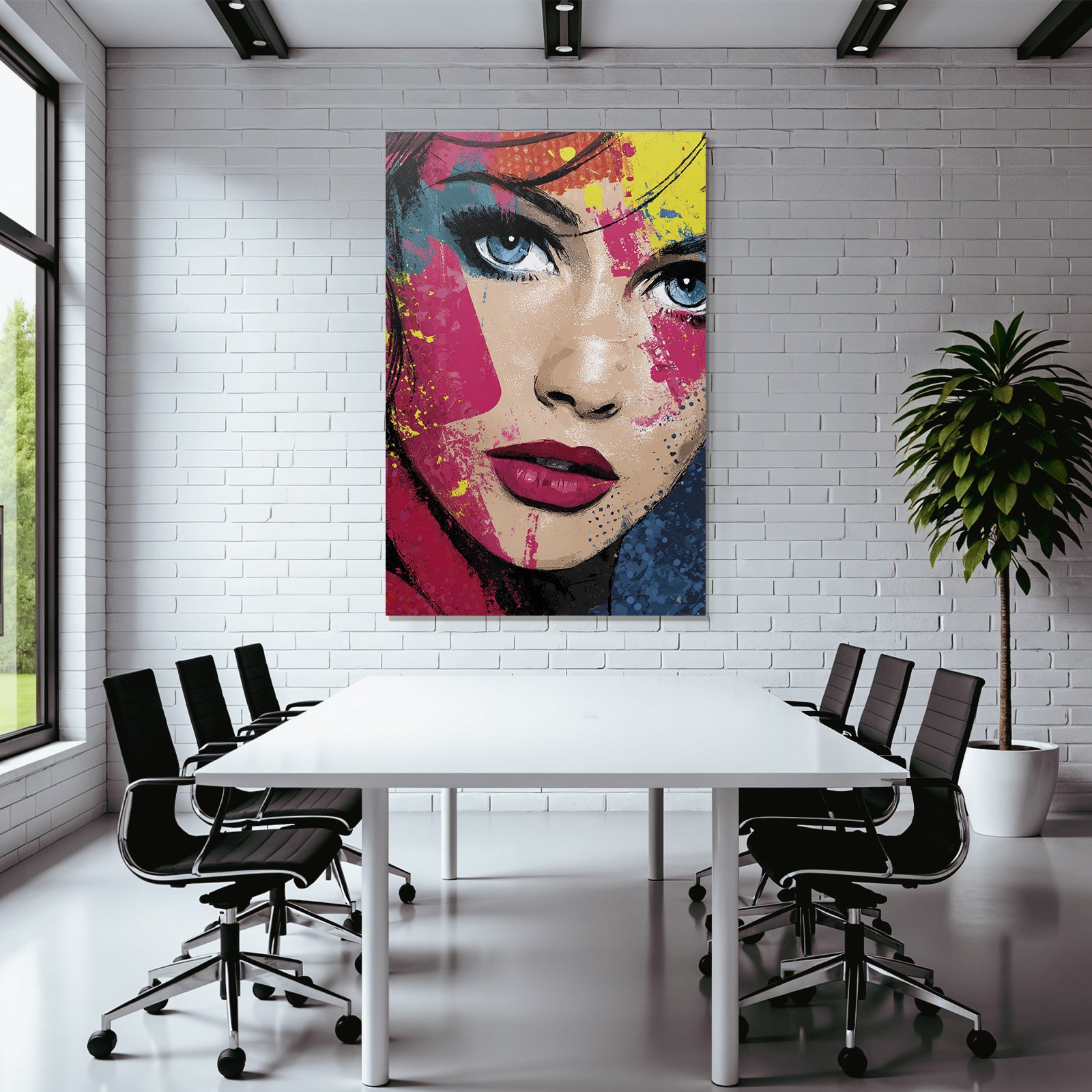 PopArt Modernes Porträt Einer Frau Mit Vibrierenden Farben