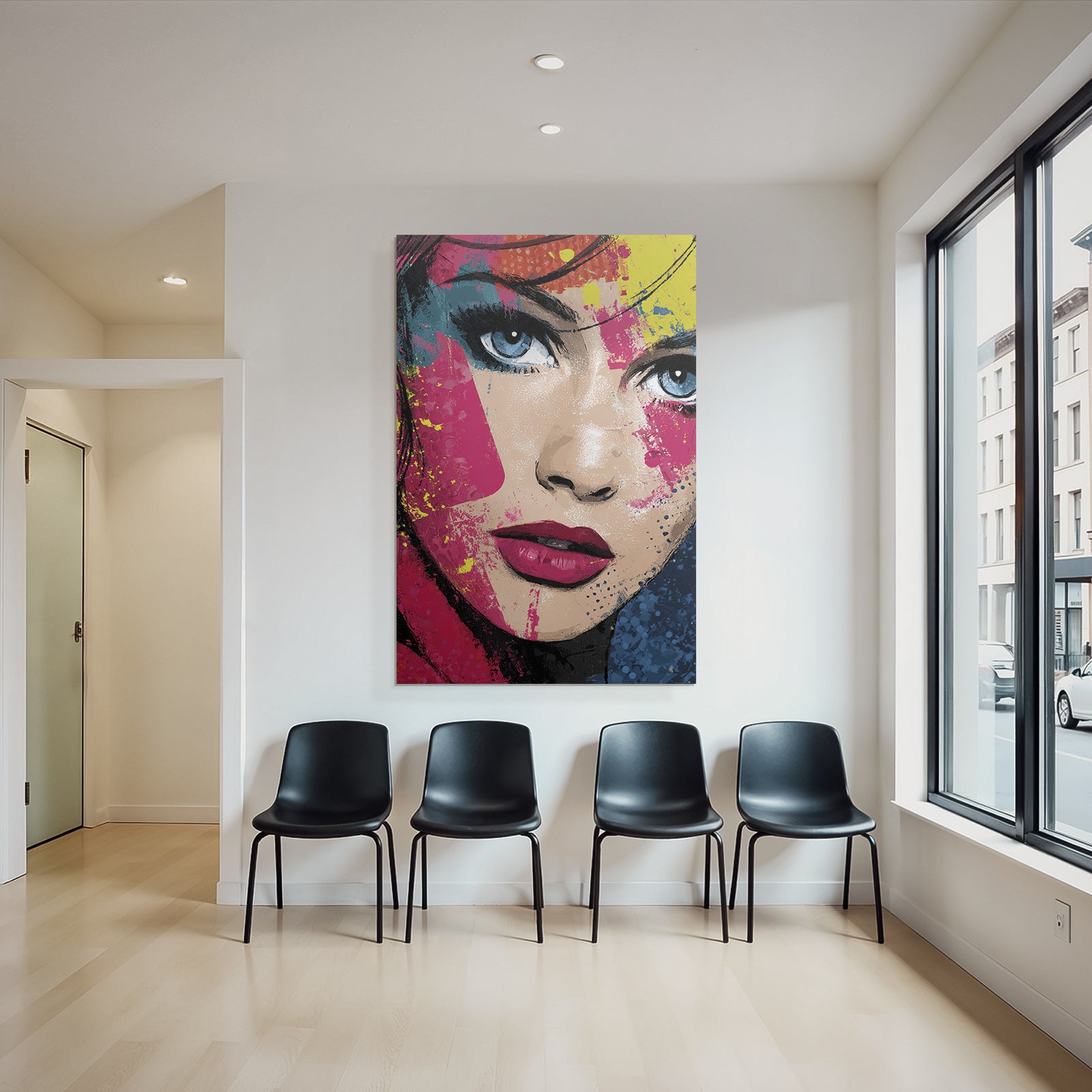 PopArt Modernes Porträt Einer Frau Mit Vibrierenden Farben