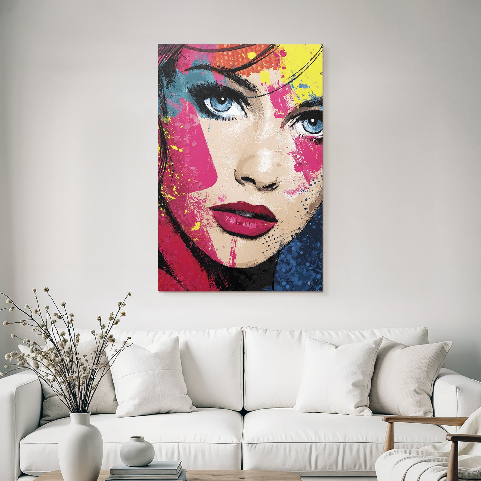 PopArt Modernes Porträt Einer Frau Mit Vibrierenden Farben