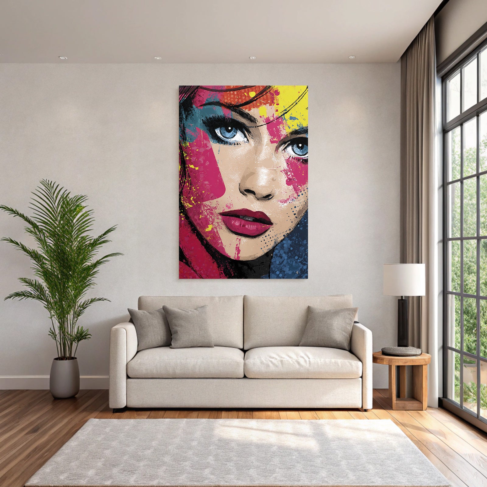 PopArt Modernes Porträt Einer Frau Mit Vibrierenden Farben