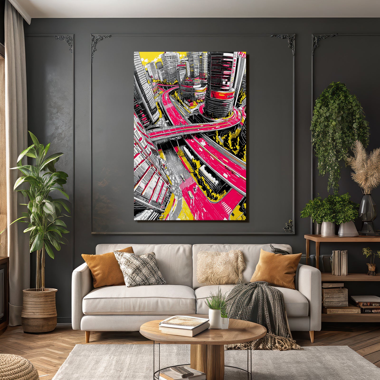 PopArt Stilisierte Stadtlandschaft Mit Bunten Farben Und Überblick