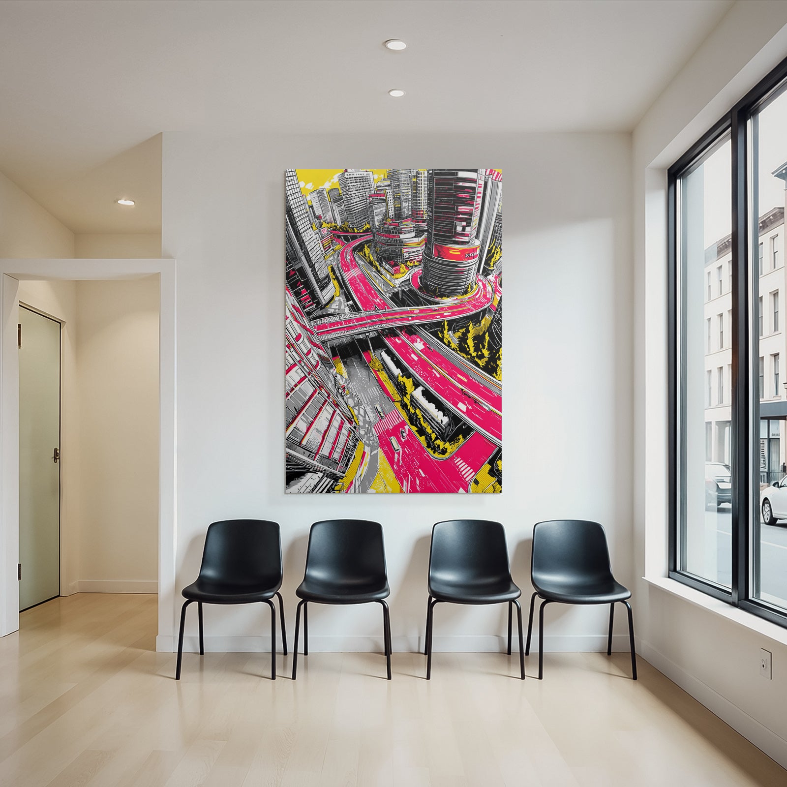 PopArt Stilisierte Stadtlandschaft Mit Bunten Farben Und Überblick