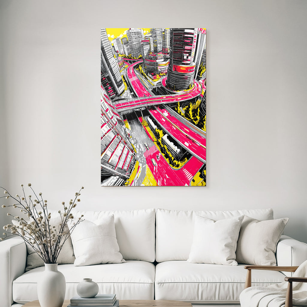 PopArt Stilisierte Stadtlandschaft Mit Bunten Farben Und Überblick