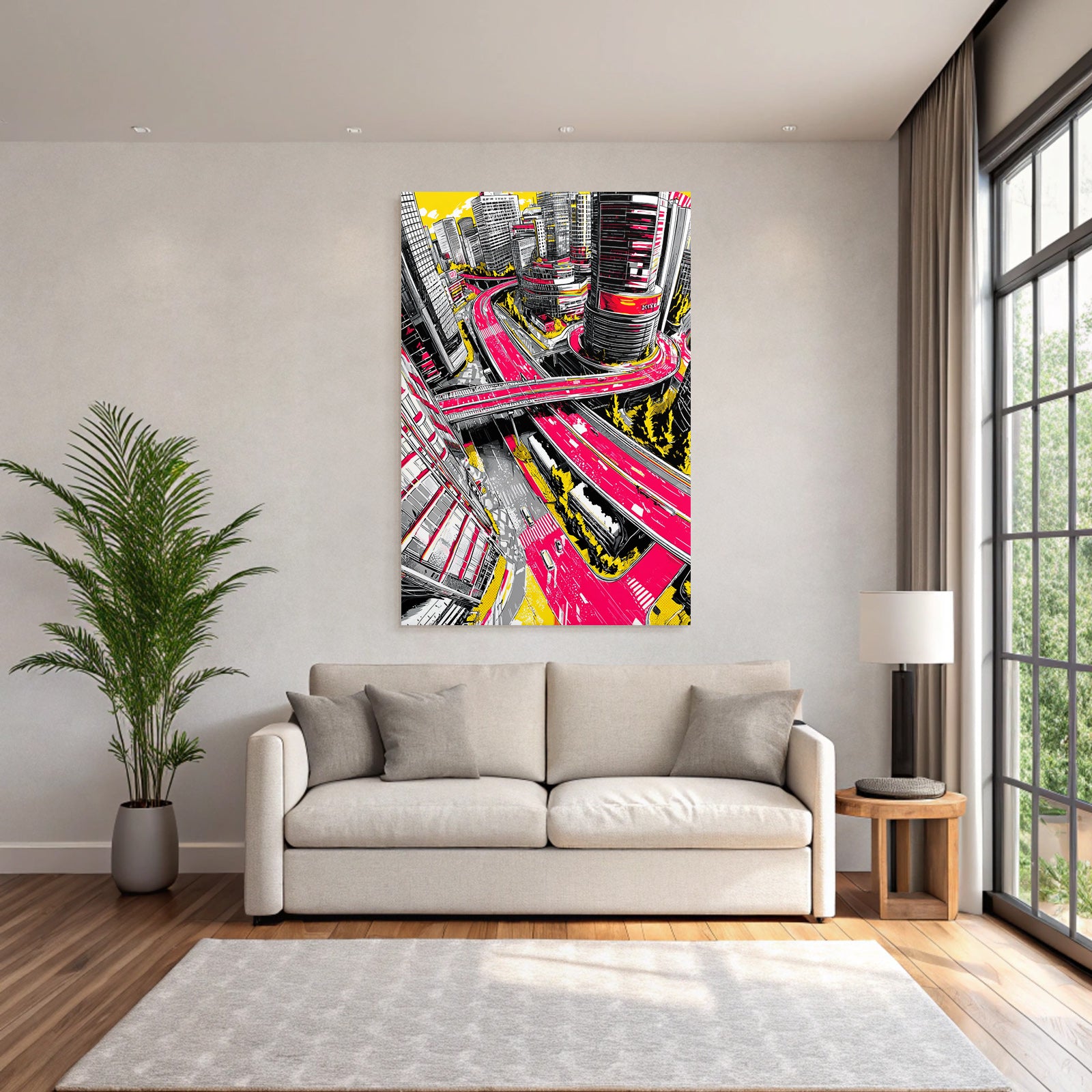 PopArt Stilisierte Stadtlandschaft Mit Bunten Farben Und Überblick