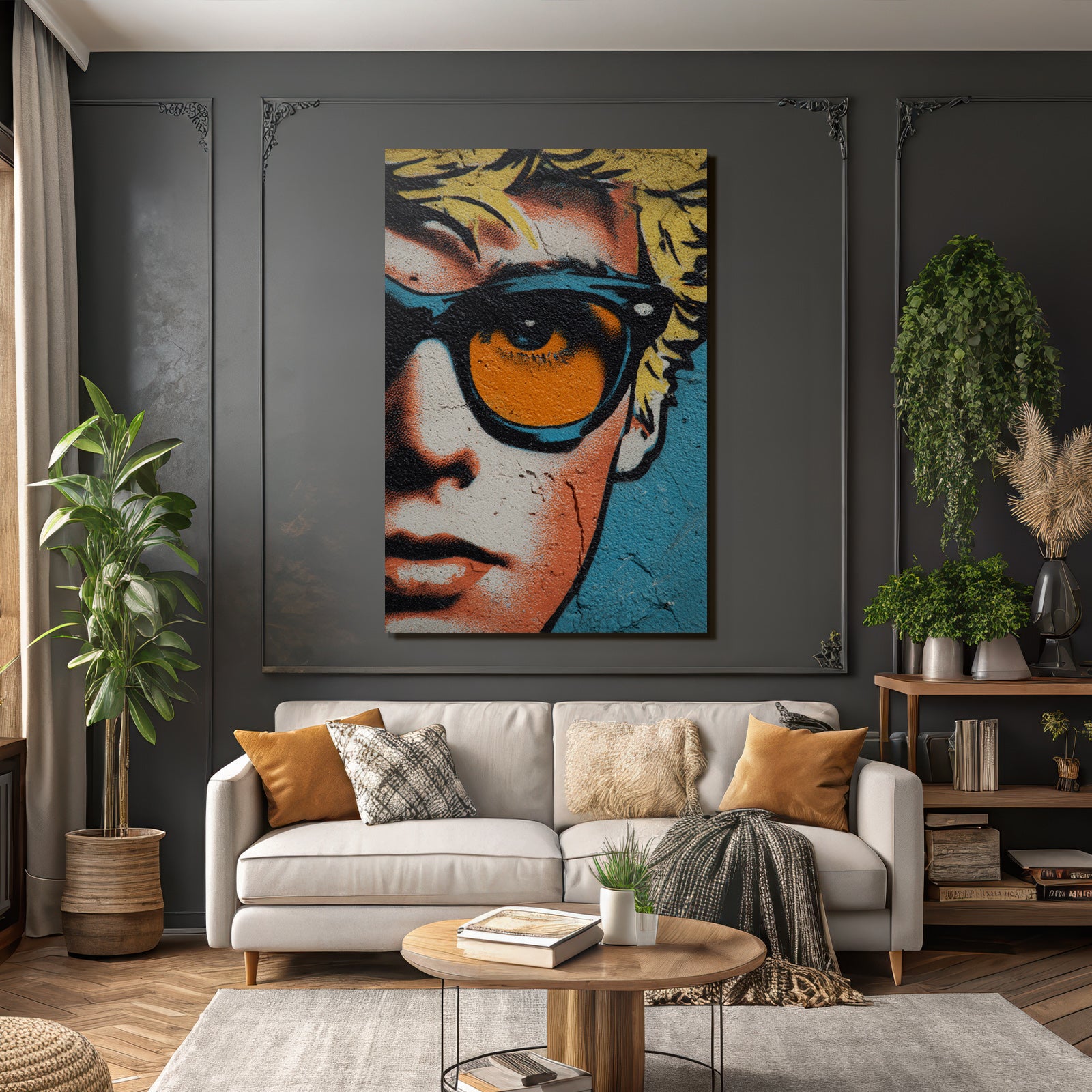 PopArt Strassenkunst Stilisiertes Gesicht Mit Sonnenbrille