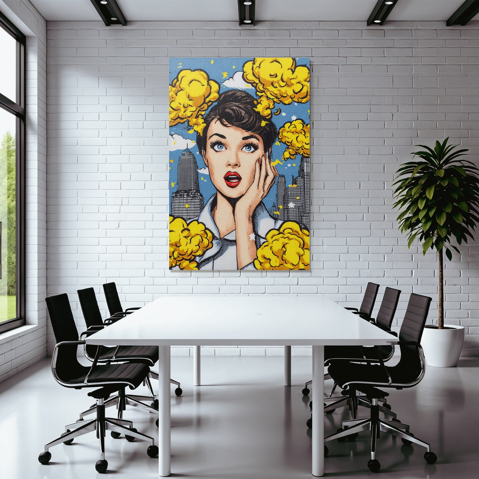 PopArt Überraschte Frau Im Popart Mit Stadtbild