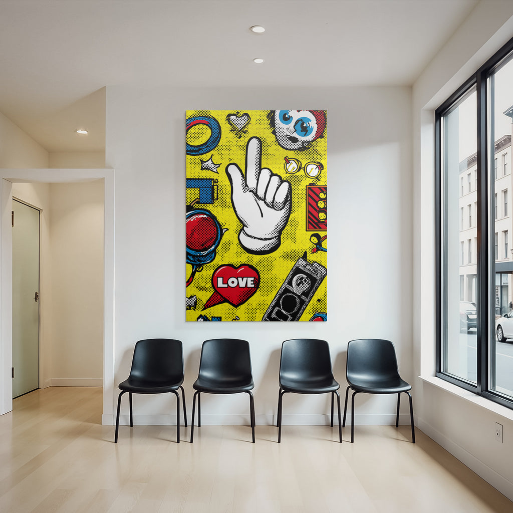 PopArt Lebendige Hand Geste Mit Indexfinger Und Herzen
