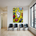PopArt Lebendige Hand Geste Mit Indexfinger Und Herzen