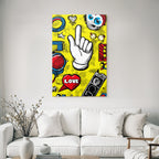PopArt Lebendige Hand Geste Mit Indexfinger Und Herzen