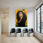 PopArt Stilisierte Abbildung Einer Frau Mit Lockigem Haar Grossen Ohrringen Und Schwarzer Kleidung