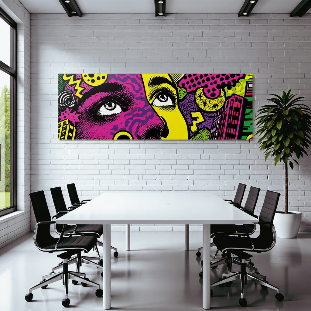 PopArt Abstraktes Gesicht Mit Augen Farbenfrohe Geometrie