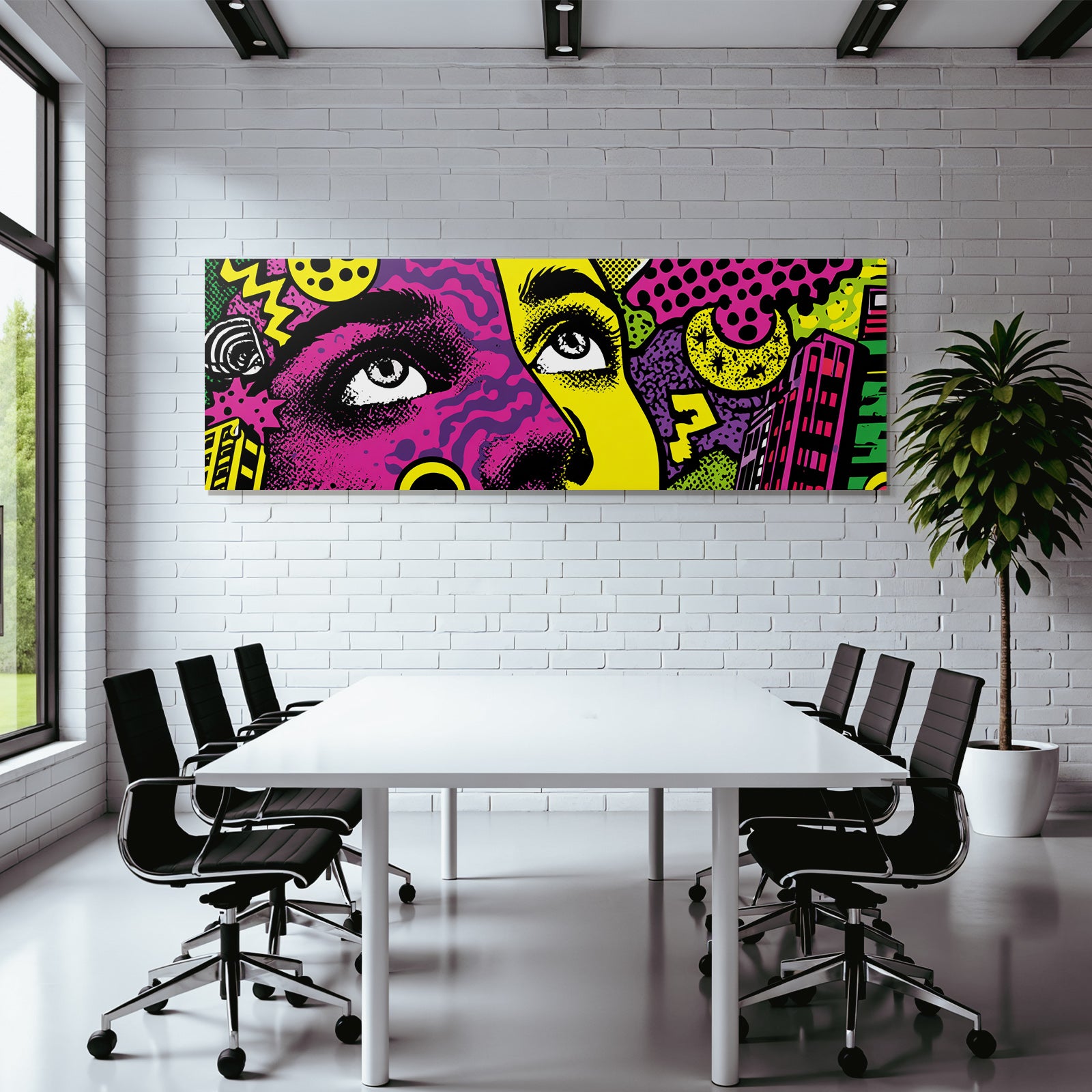 PopArt Abstraktes Gesicht Mit Augen Farbenfrohe Geometrie