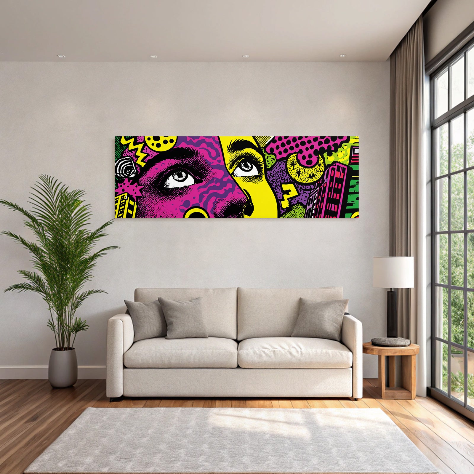 PopArt Abstraktes Gesicht Mit Augen Farbenfrohe Geometrie