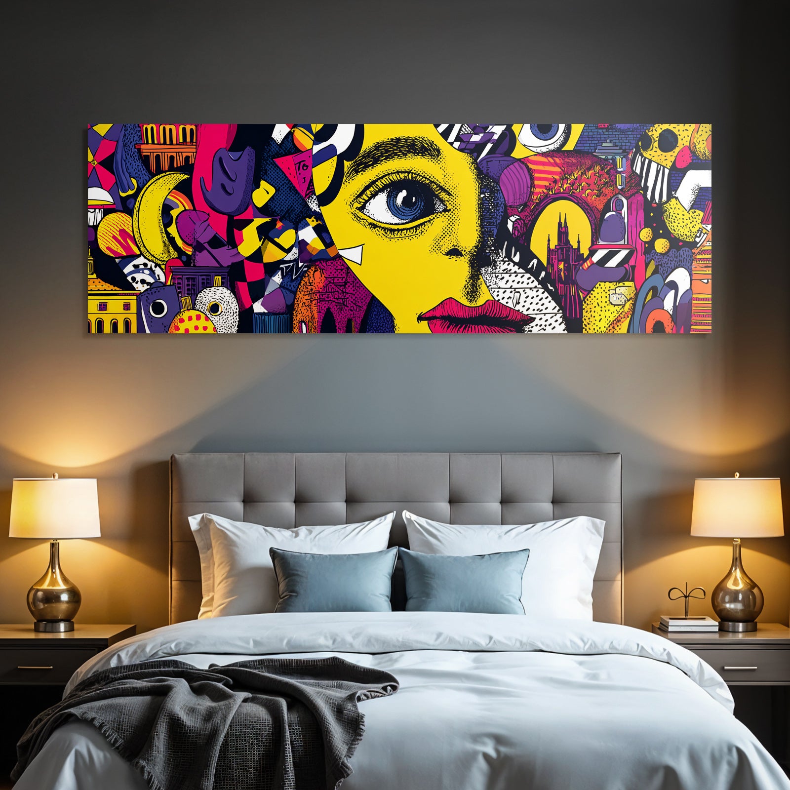 PopArt Bunte Abstrakte Gesichtsdarstellung Mit Geometrischen Formen