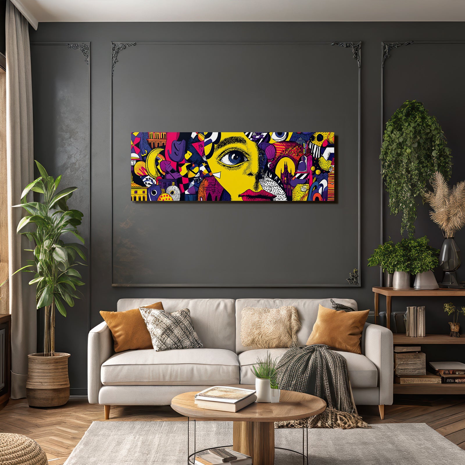 PopArt Bunte Abstrakte Gesichtsdarstellung Mit Geometrischen Formen