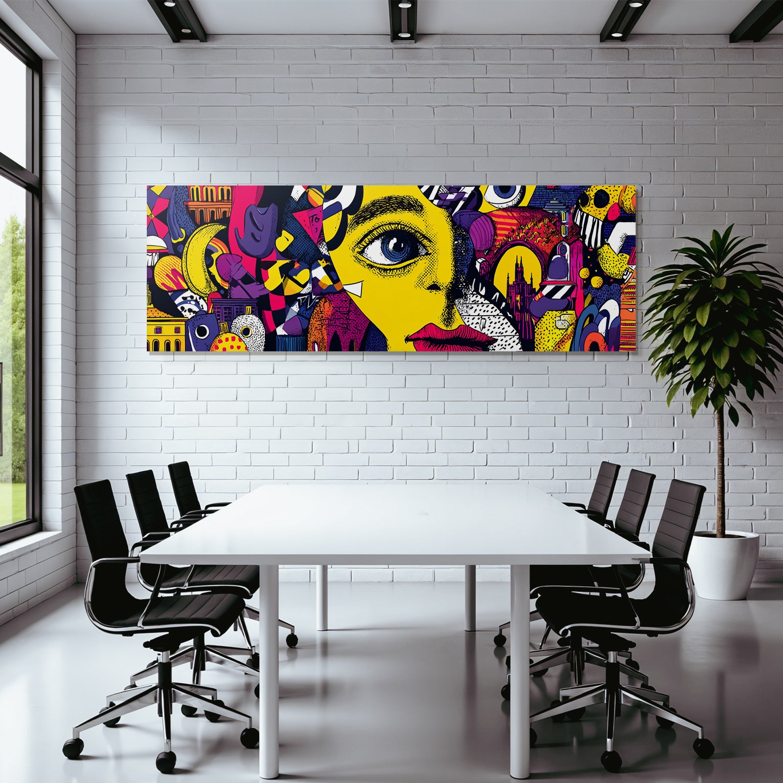 PopArt Bunte Abstrakte Gesichtsdarstellung Mit Geometrischen Formen