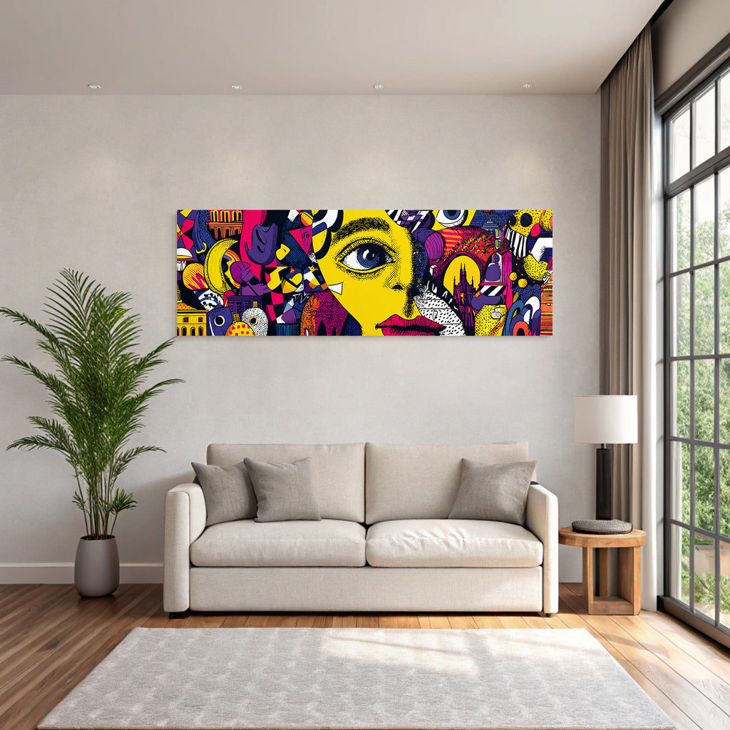 PopArt Bunte Abstrakte Gesichtsdarstellung Mit Geometrischen Formen