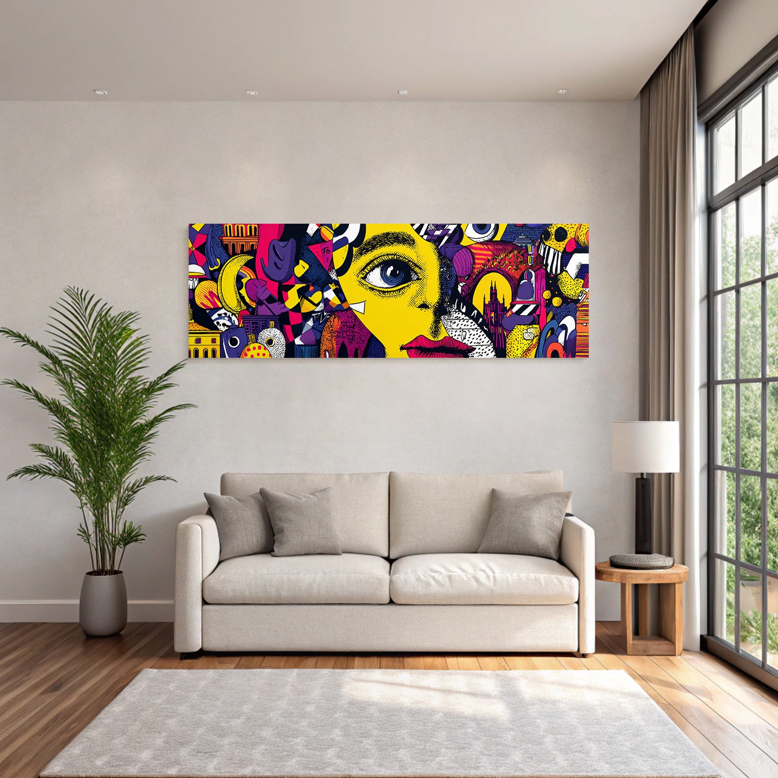 PopArt Bunte Abstrakte Gesichtsdarstellung Mit Geometrischen Formen