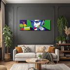PopArt Bunte Frauillustration Mit Obst Und Grünem Kuchen Popart
