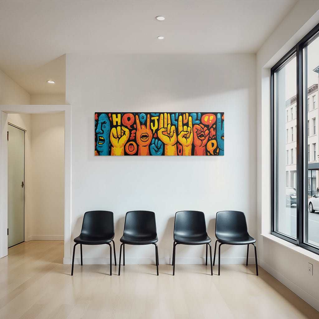 PopArt Bunte Handgesten Und Gesichtsausdrücke Auf Schwarzem Hintergrund