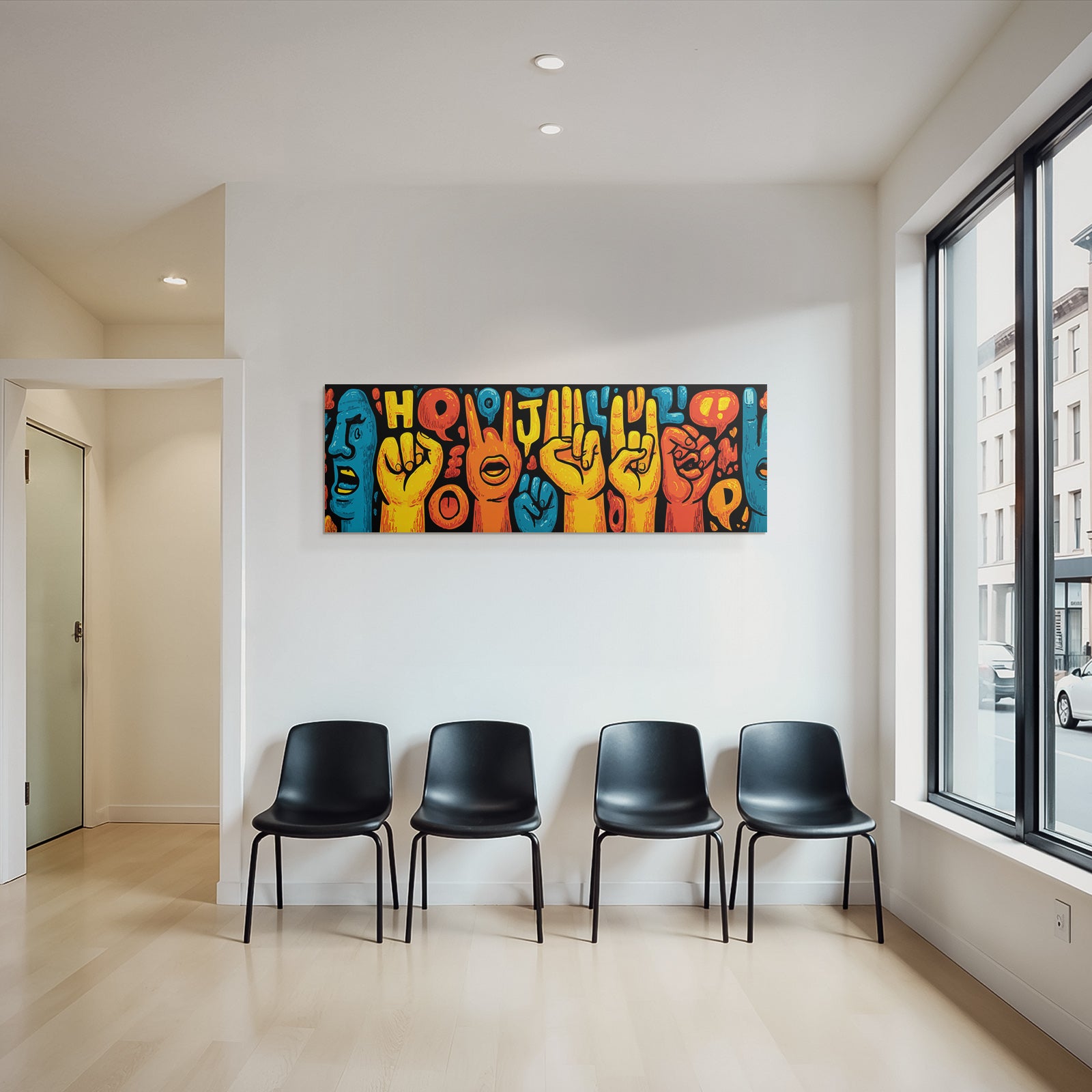 PopArt Bunte Handgesten Und Gesichtsausdrücke Auf Schwarzem Hintergrund