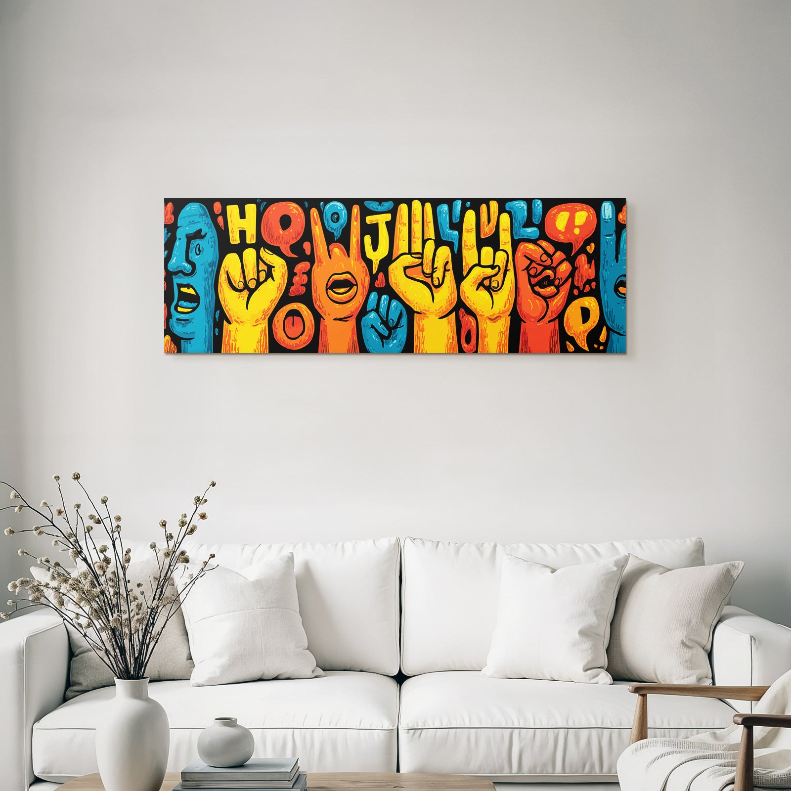 PopArt Bunte Handgesten Und Gesichtsausdrücke Auf Schwarzem Hintergrund
