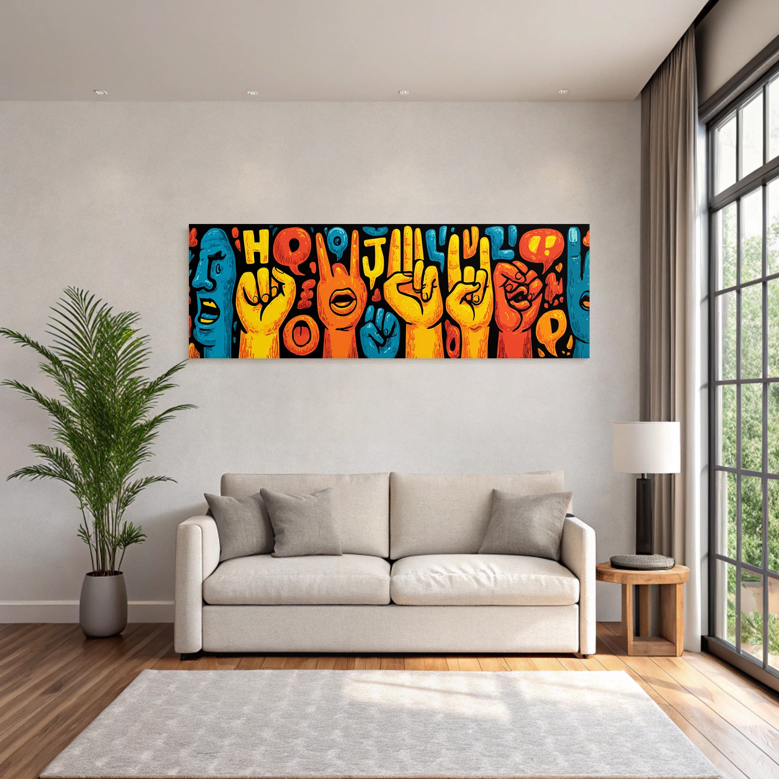 PopArt Bunte Handgesten Und Gesichtsausdrücke Auf Schwarzem Hintergrund