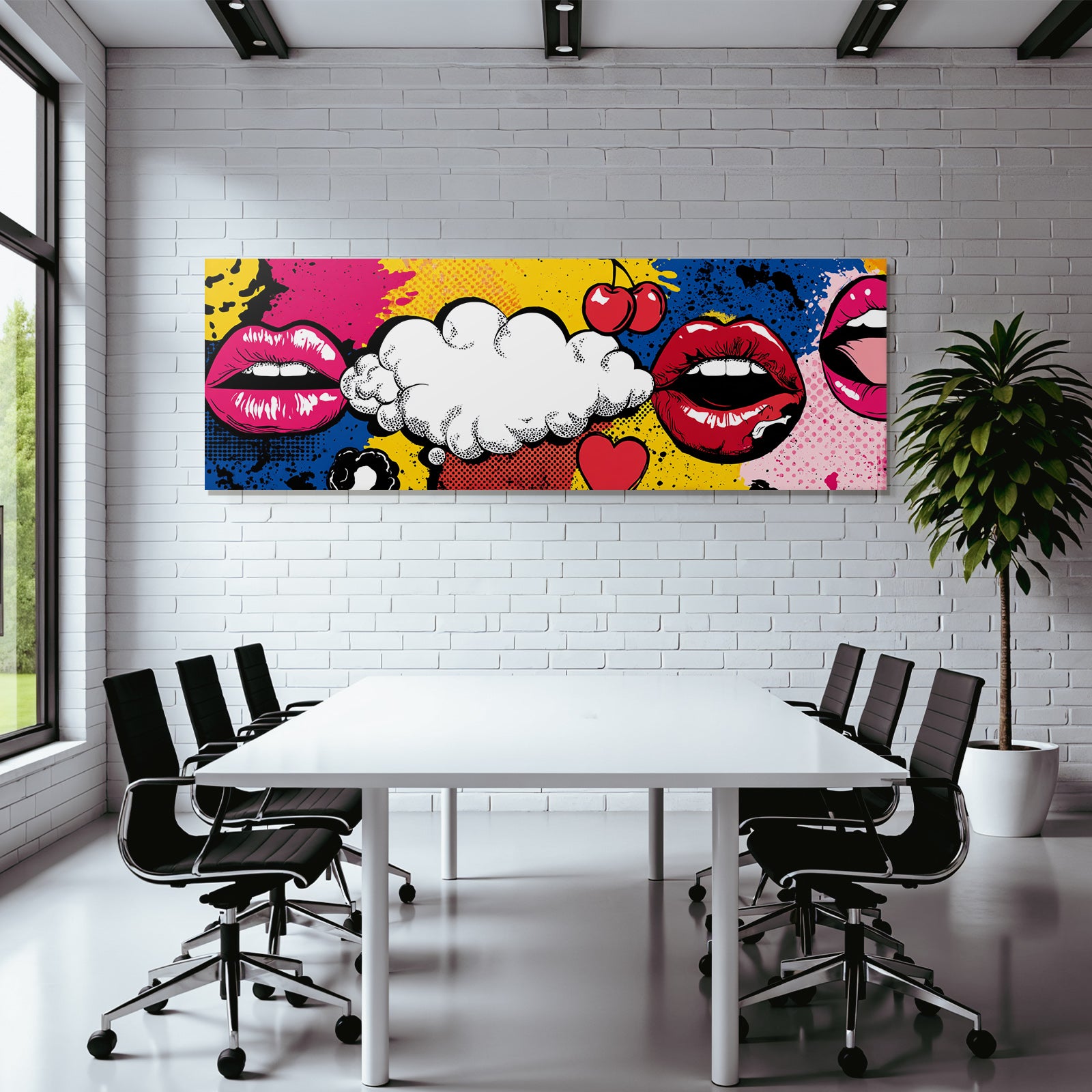 PopArt Bunte Lippen Sprächblase Mit Kirschen Und Herzen