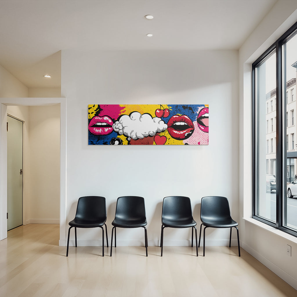 PopArt Bunte Lippen Sprächblase Mit Kirschen Und Herzen