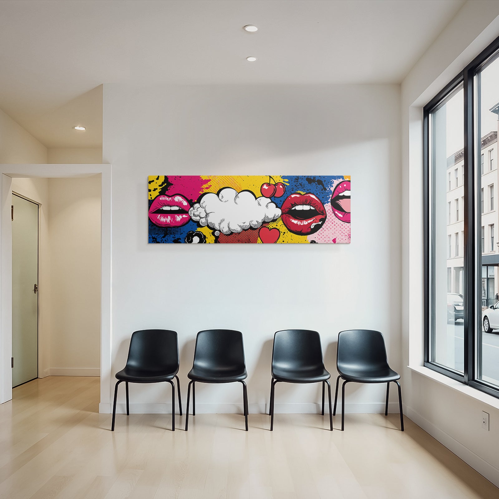 PopArt Bunte Lippen Sprächblase Mit Kirschen Und Herzen