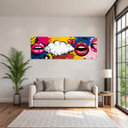 PopArt Bunte Lippen Sprächblase Mit Kirschen Und Herzen