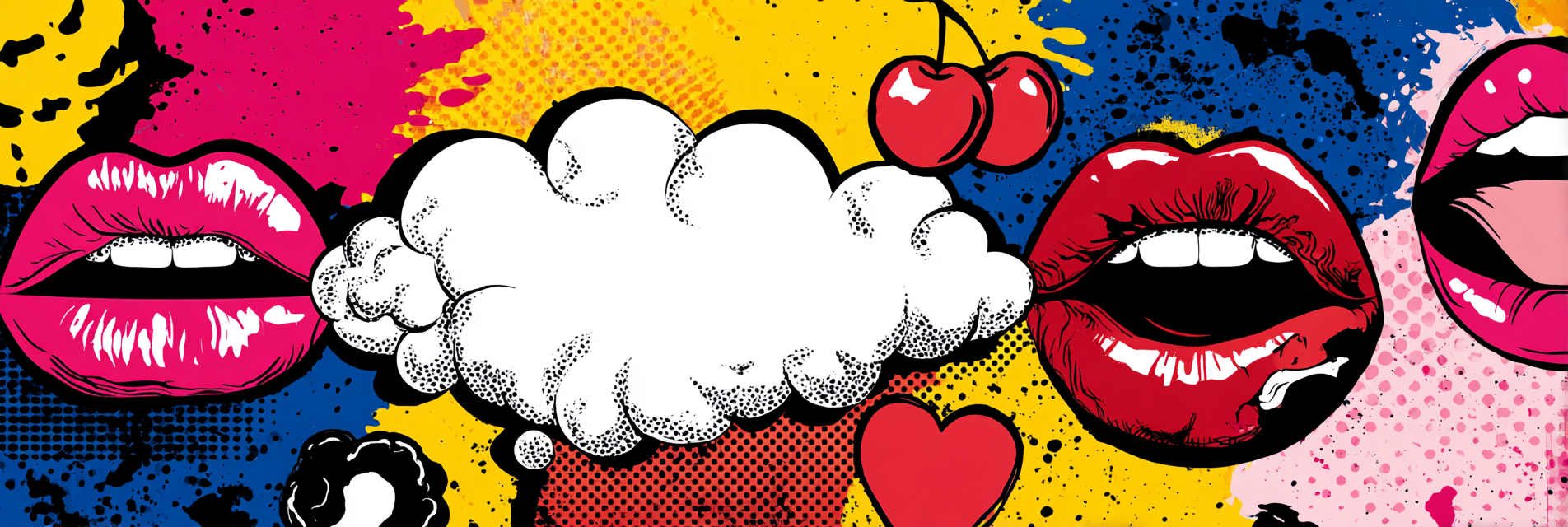 PopArt Bunte Lippen Sprächblase Mit Kirschen Und Herzen | Pop Art | Stilrichtungen