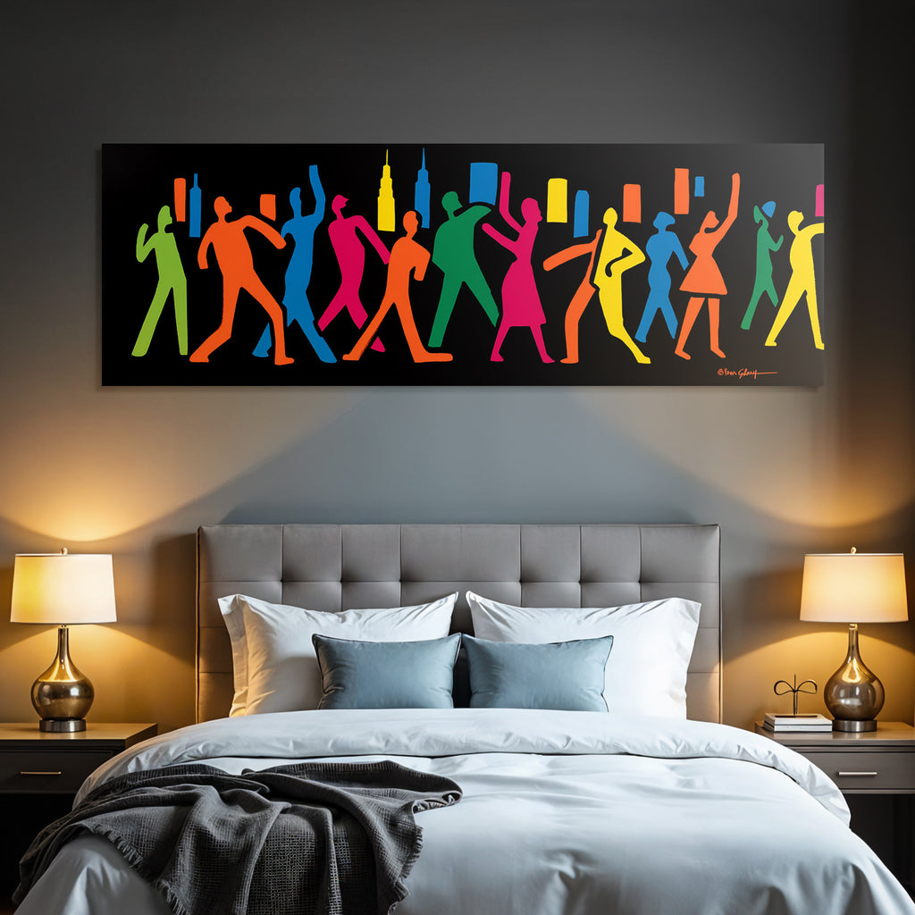 PopArt Bunte Tanzende Figuren Auf Schwarzem Hintergrund