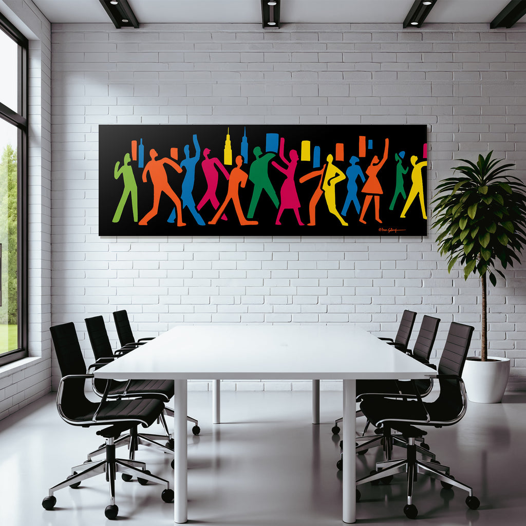 PopArt Bunte Tanzende Figuren Auf Schwarzem Hintergrund