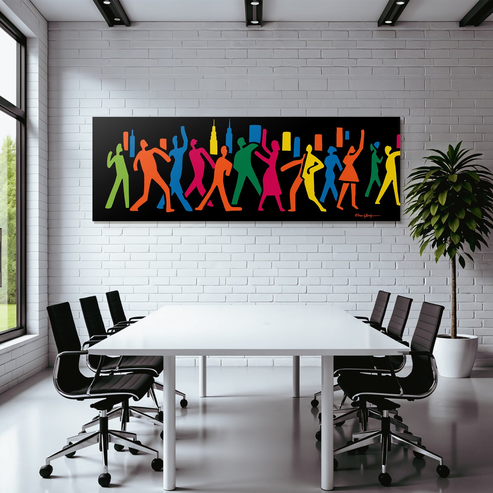 PopArt Bunte Tanzende Figuren Auf Schwarzem Hintergrund