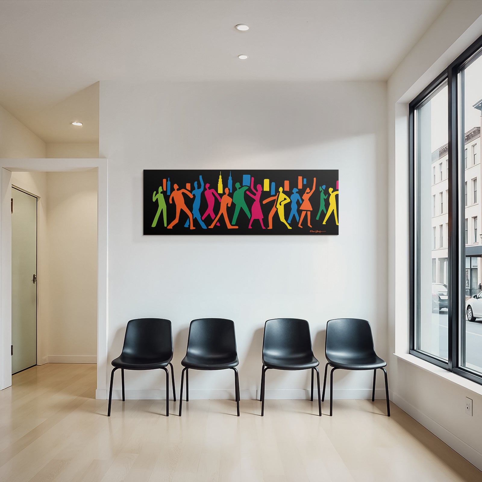 PopArt Bunte Tanzende Figuren Auf Schwarzem Hintergrund