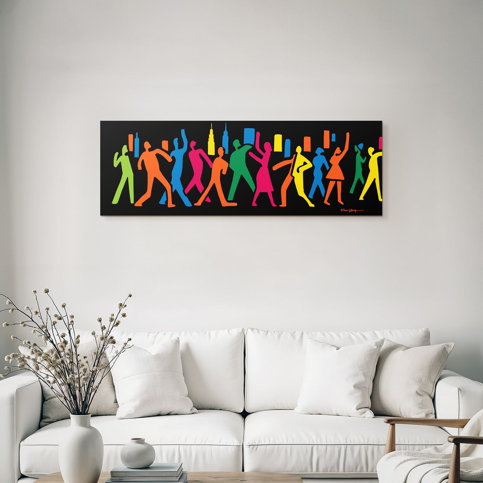 PopArt Bunte Tanzende Figuren Auf Schwarzem Hintergrund