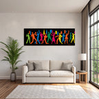 PopArt Bunte Tanzende Figuren Auf Schwarzem Hintergrund