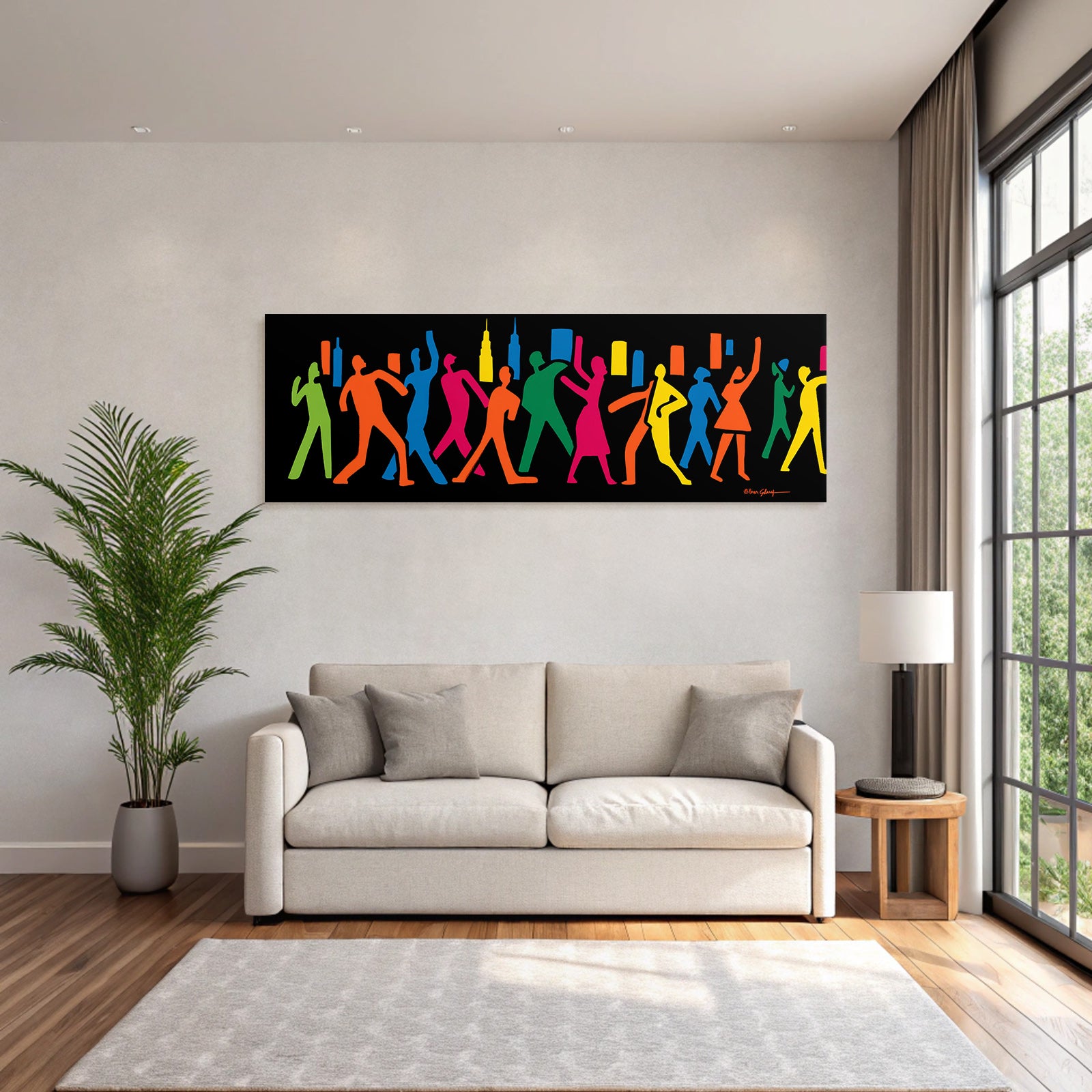 PopArt Bunte Tanzende Figuren Auf Schwarzem Hintergrund