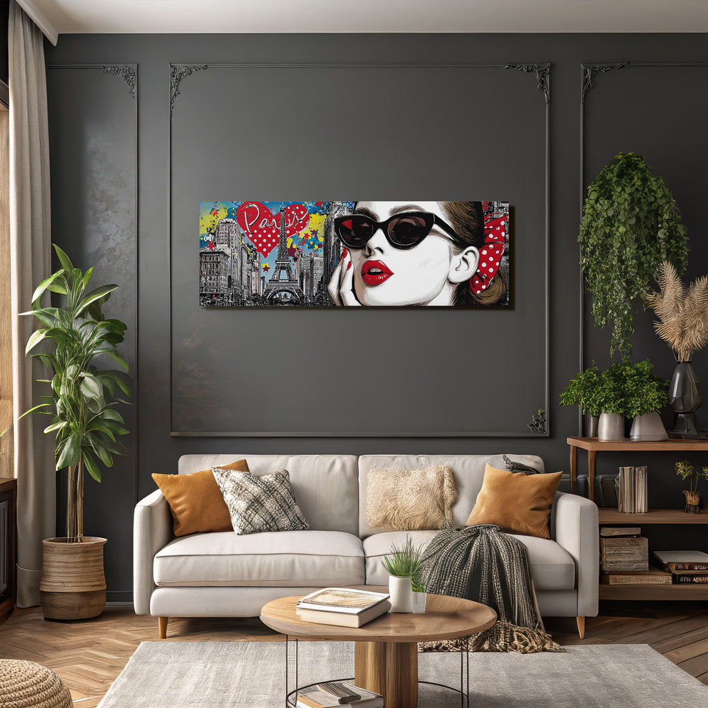 PopArt Chic Pariser Kunstwerk Frau Mit Sonnenbrille Eiffelturm