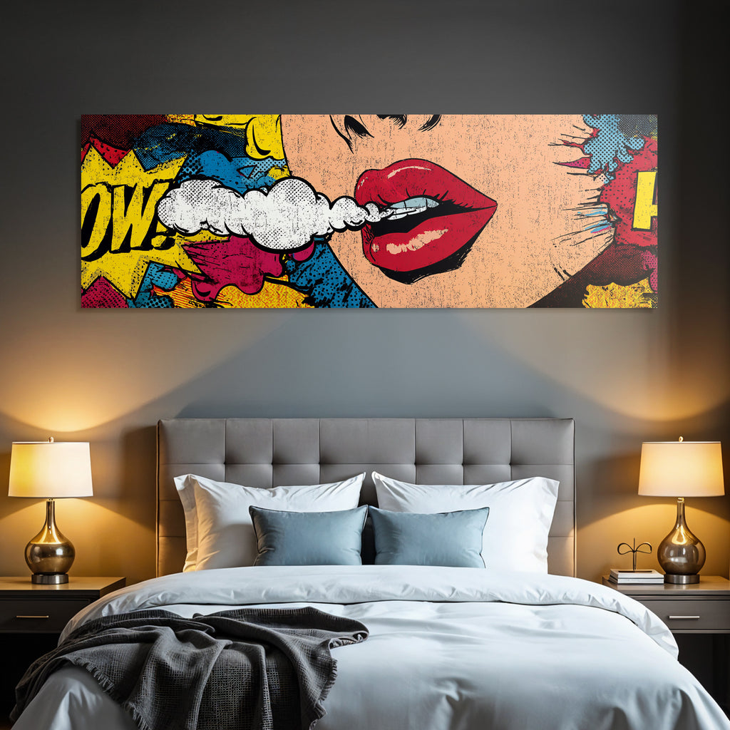 PopArt Comicbuchstil Farbenfrohe Frau Lippen Und Sprechblaseneffekt