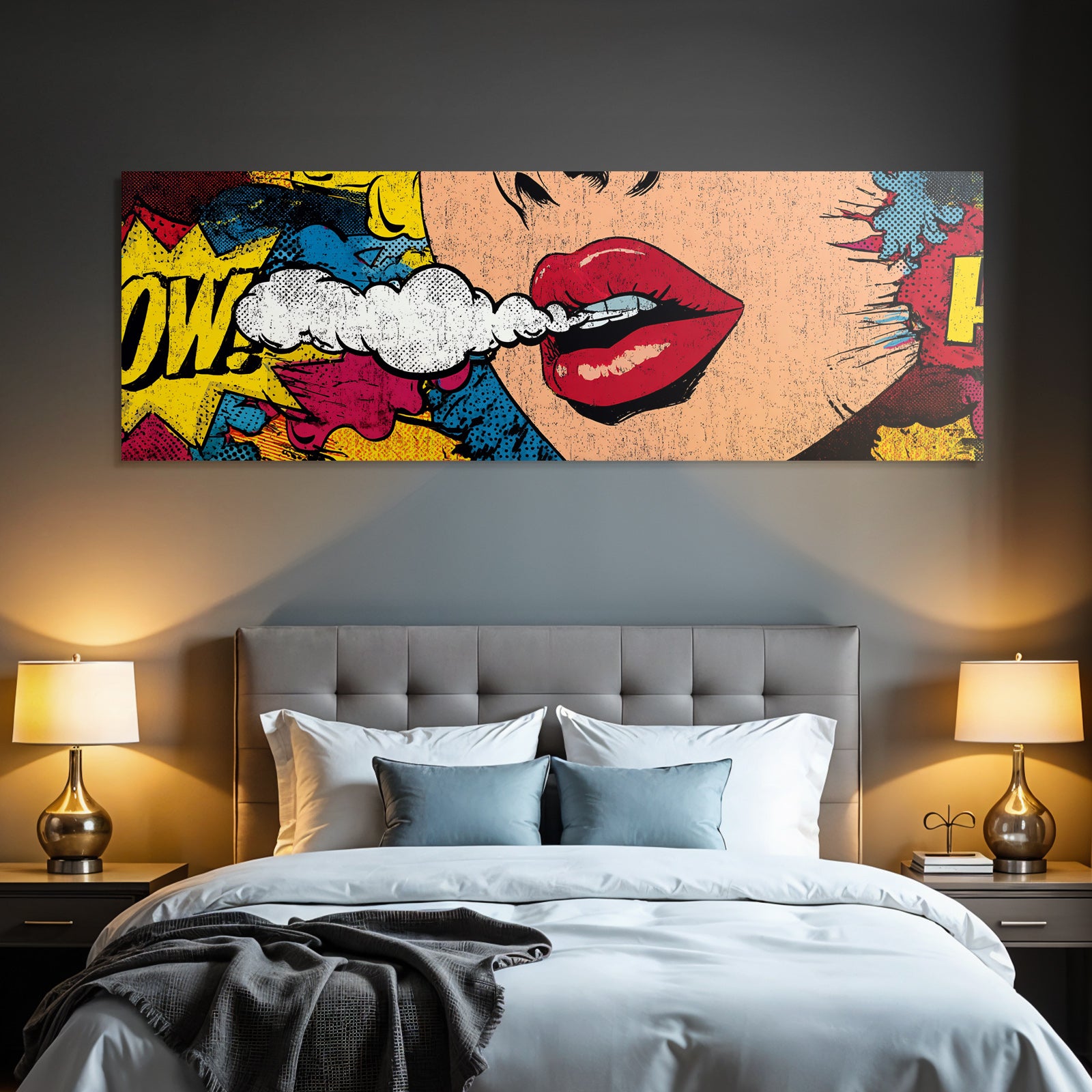 PopArt Comicbuchstil Farbenfrohe Frau Lippen Und Sprechblaseneffekt