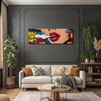 PopArt Comicbuchstil Farbenfrohe Frau Lippen Und Sprechblaseneffekt