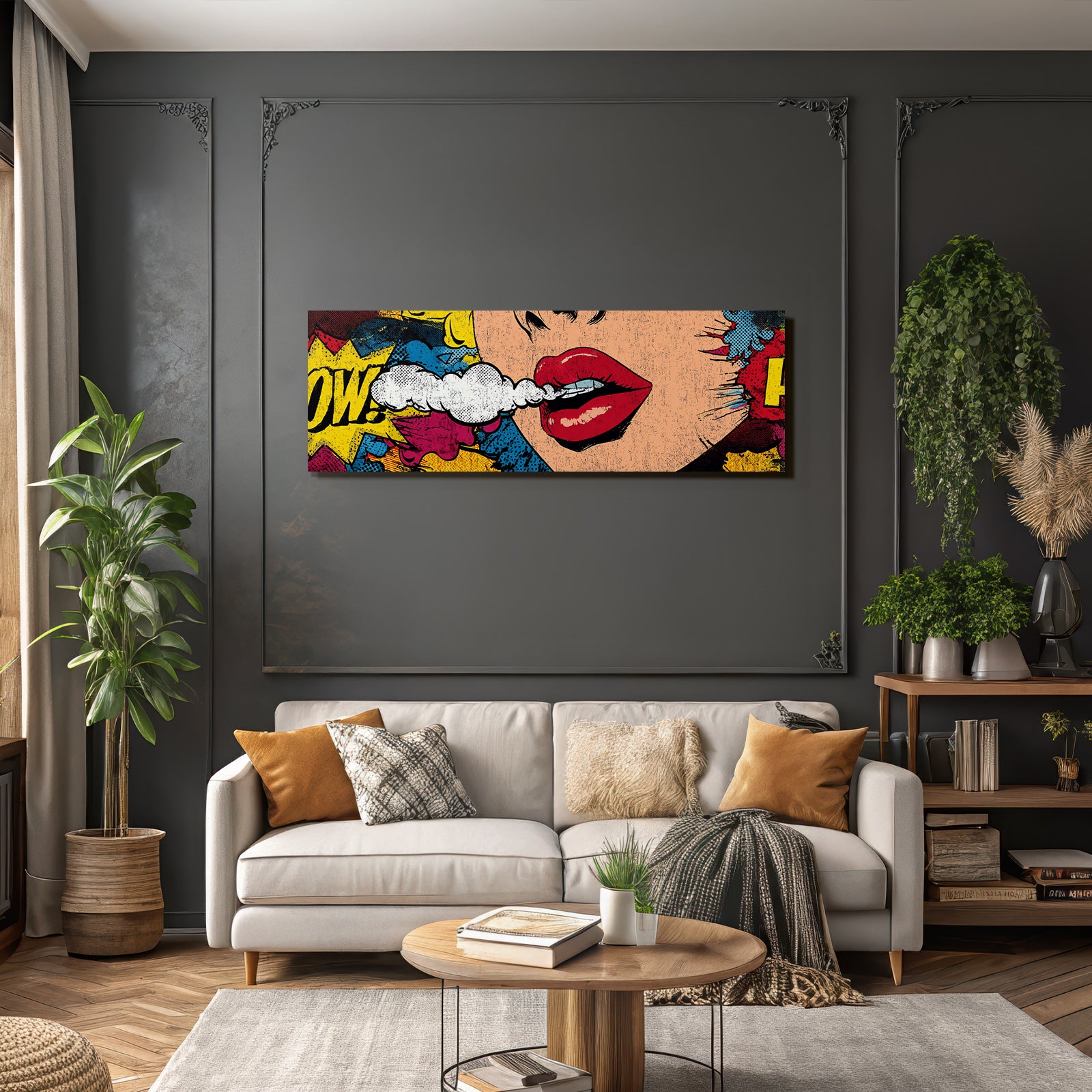 PopArt Comicbuchstil Farbenfrohe Frau Lippen Und Sprechblaseneffekt