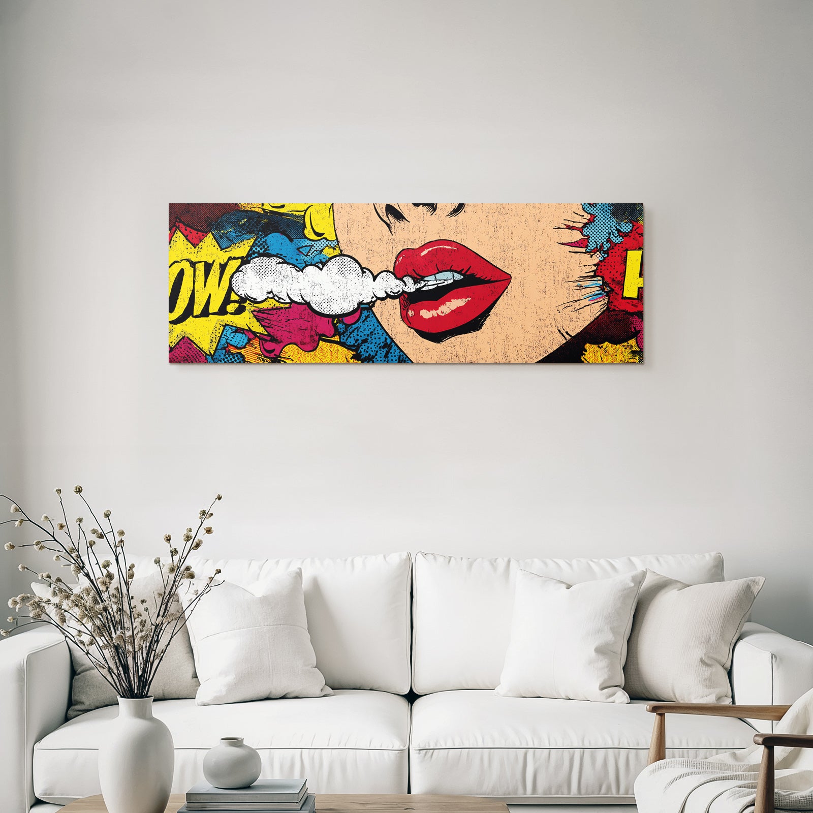 PopArt Comicbuchstil Farbenfrohe Frau Lippen Und Sprechblaseneffekt
